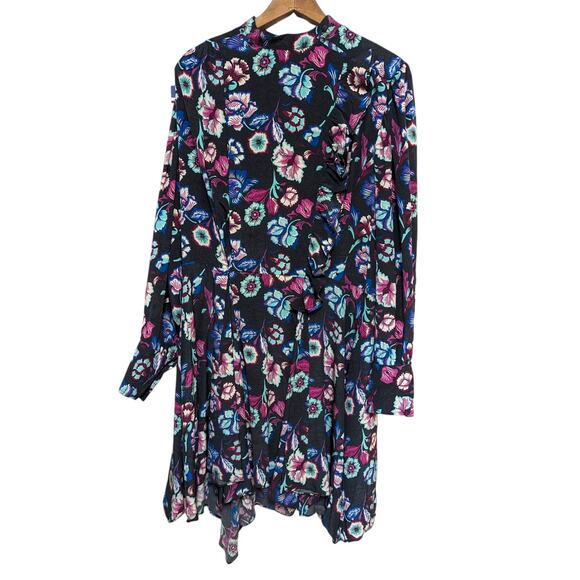 Isabel Marant Verikio Silk Floral Long Sleeve Ruffled Mini Dress Blue Purple 38 - Picture 5 of 7